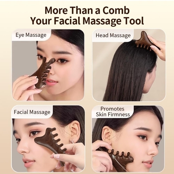 TAIHI Green Sandalwood Scalp Comb Gua Sha Head Neck Face Care Self Care Relax - Picture 4 of 9